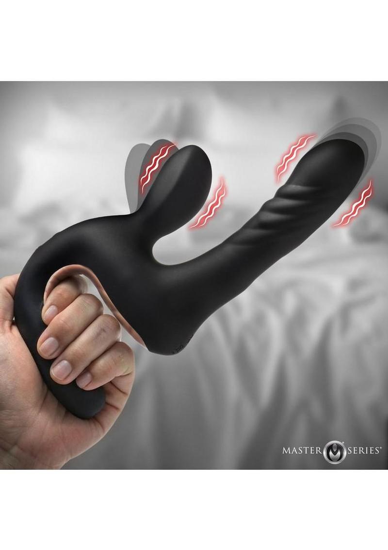 Thrust Pounder Thrusting Rechargeable Silicone Vibrator with Clitoral Stimulator