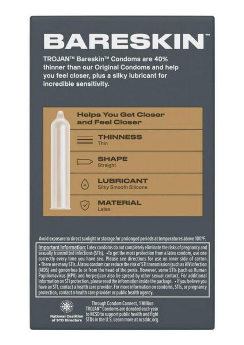 Trojan Condom Sensitivity Bare Skin Lubricated - 10 Pack