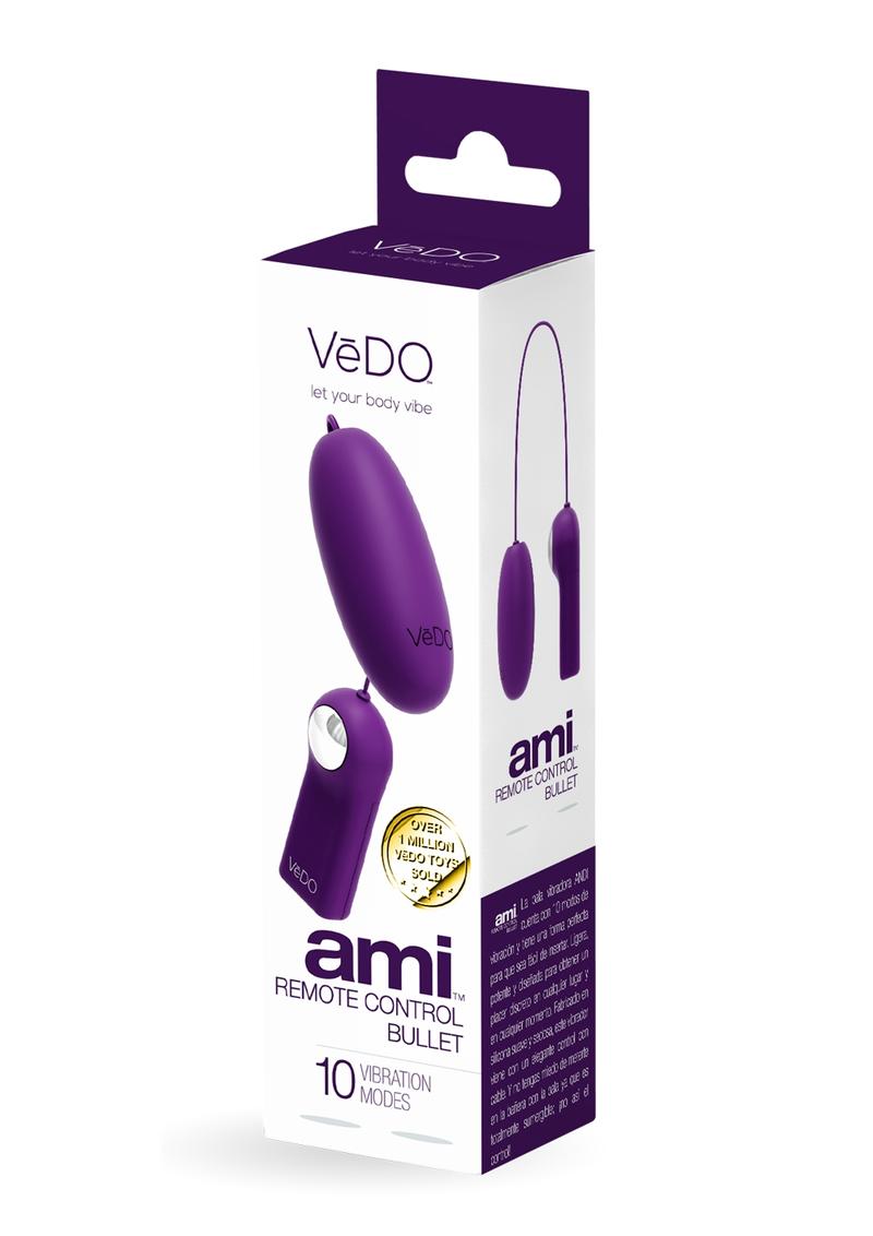 Vedo Ami Silicone Bullet Vibrator with Remote Control - Deep Purple/Purple