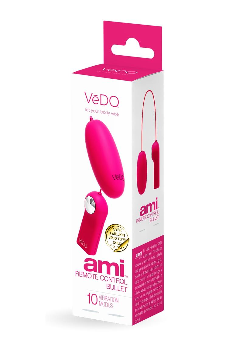 Vedo Ami Silicone Bullet Vibrator with Remote Control - Foxy - Pink
