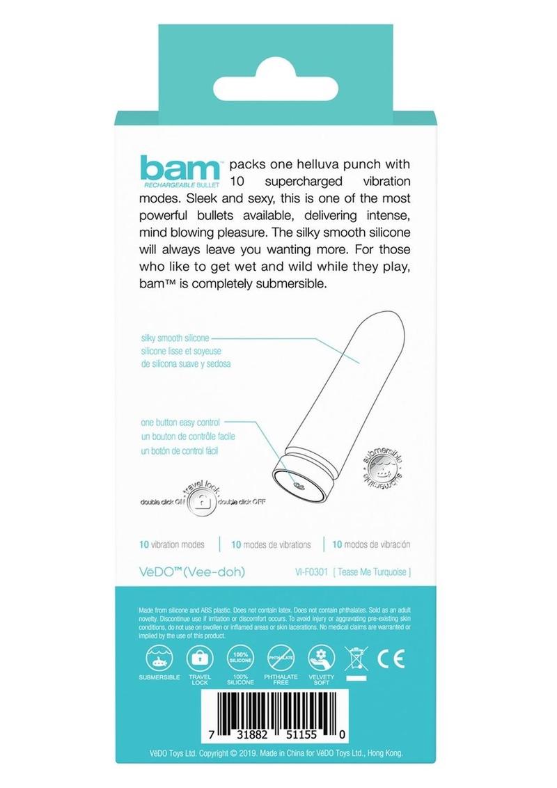 Vedo Bam Rechargeable Silicone Bullet Vibrator - Tease Me