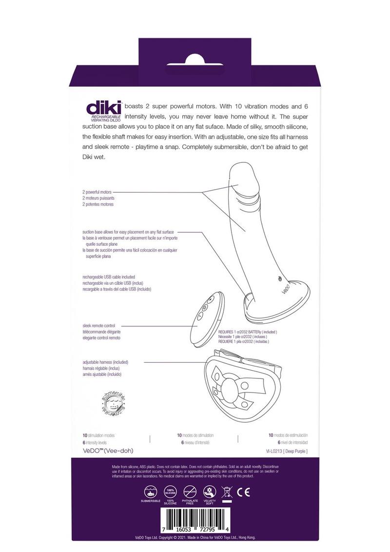 Vedo Diki Rechargeable Silicone Vibrating Dildo with Harness and Remote Control
