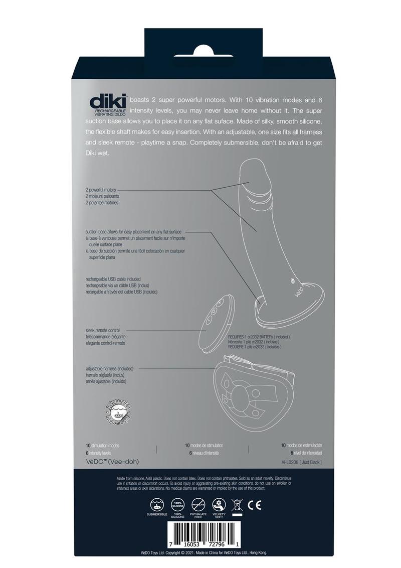 Vedo Diki Rechargeable Silicone Vibrating Dildo with Harness and Remote Control - Just