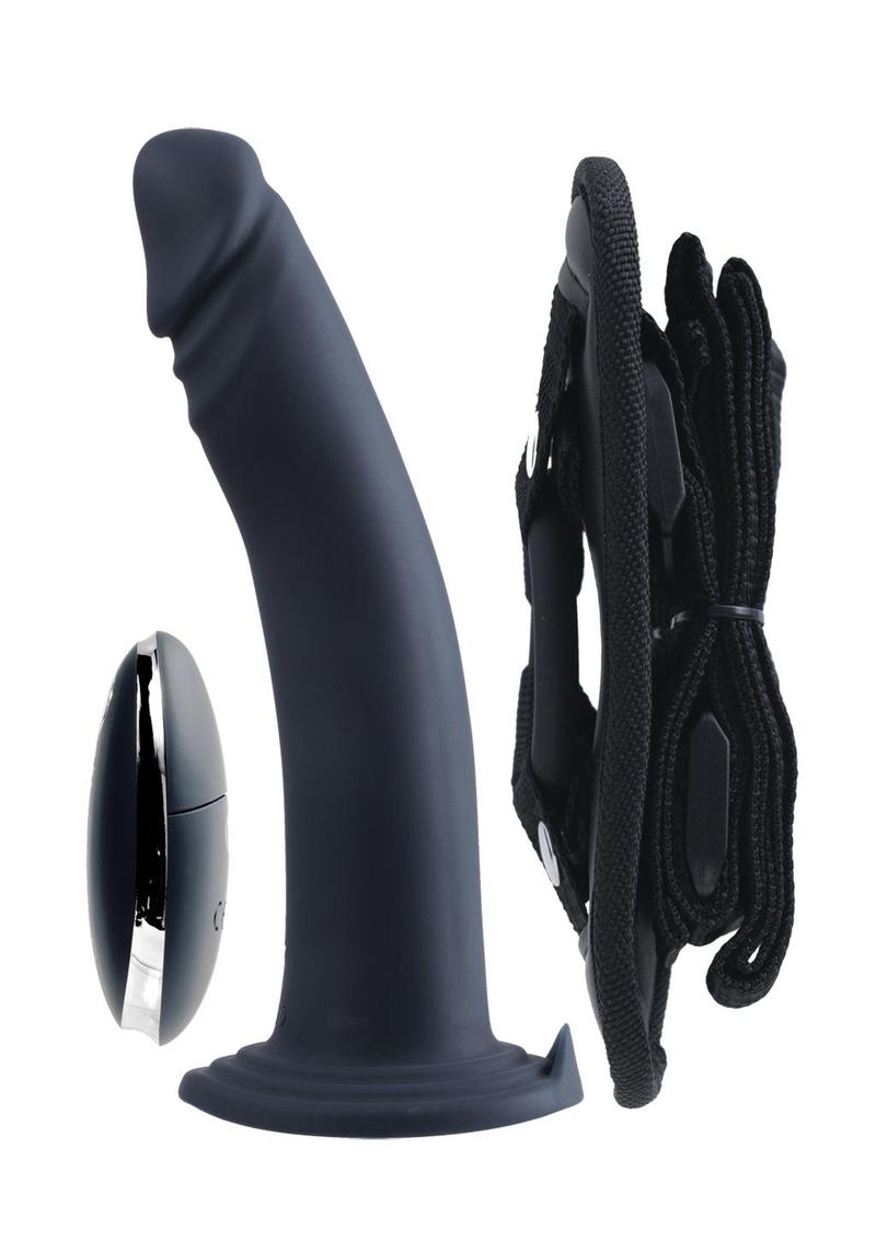 Vedo Diki Rechargeable Silicone Vibrating Dildo with Harness and Remote Control - Just