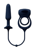 Vedo Humper Rechargeable Silicone Dual C-Ring with Anal Plug - Black - 5in