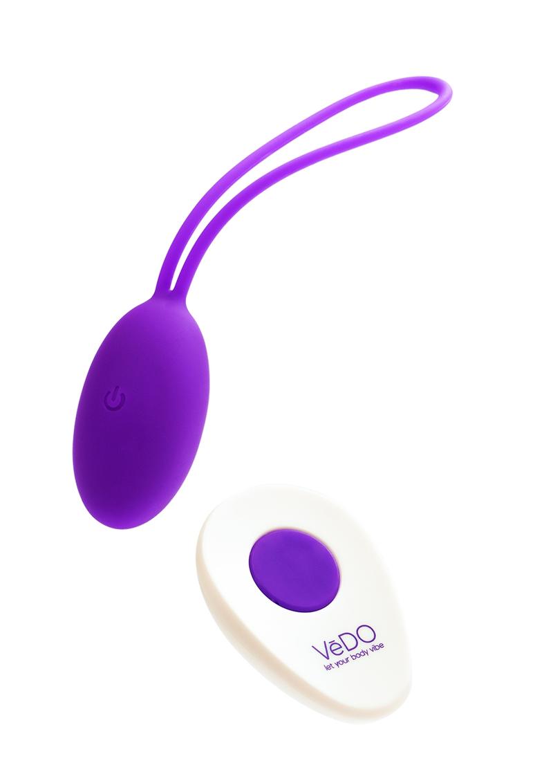 Vedo Peach Rechargeable Silicone Egg Vibrator with Remote Control - Into You - Indigo/Purple