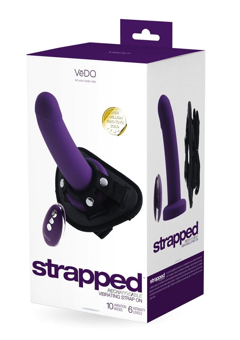 Vedo Strapped Silicone Rechargeable Vibrating Strap-On with Remote Control - Deep Purple/Purple