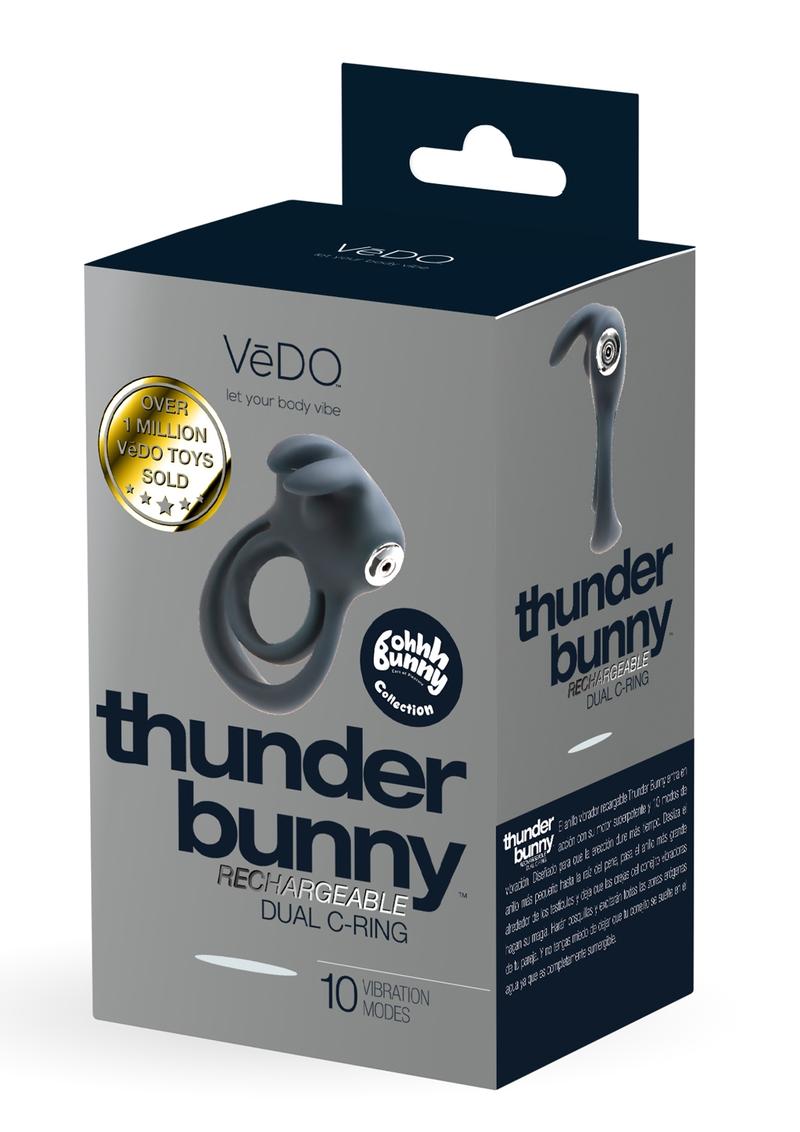 Vedo Thunder Bunny Rechargeable Silicone Dual Cock Ring - Just - Black