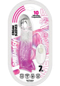 Wet Dreams Dreamboy Cream Sleeves Rechargeable Silicone Vibrating Penis Sleeve - Clear/Magenta - 7in