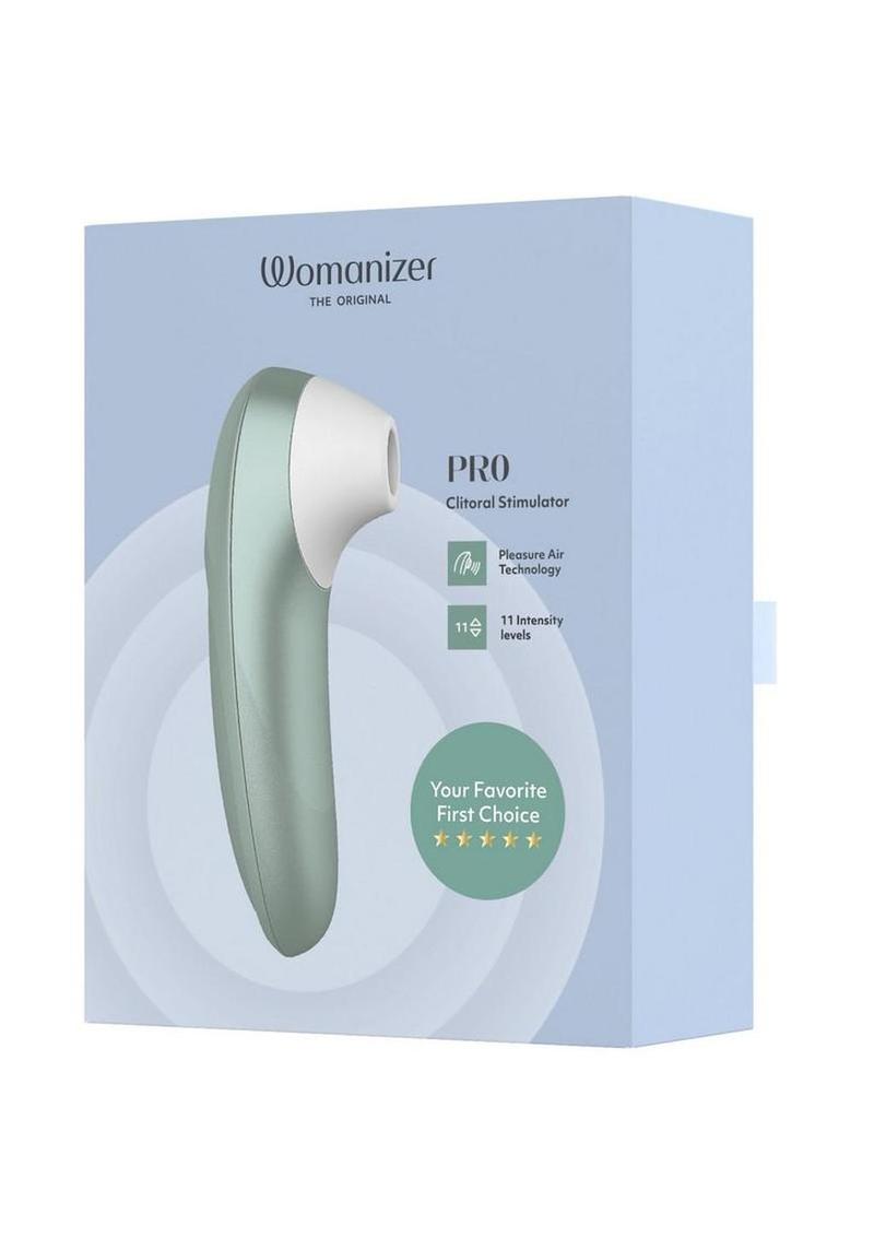 Womanizer Pleasure Air Pro Rechargeable Silicone Air Pulse Clitoral Vibrator - Sage - Green