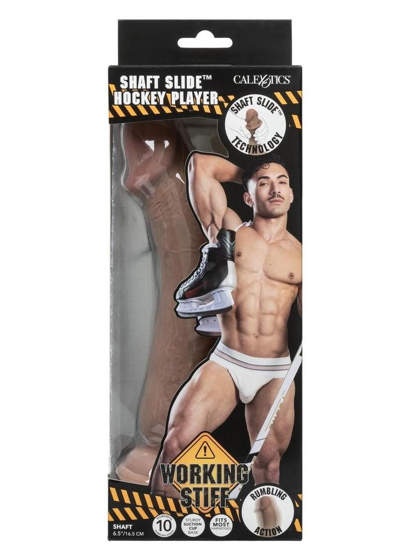 Working Stiff Shaft Slide Hockey Player Rechargeable Vibrating Dildo - Caramel