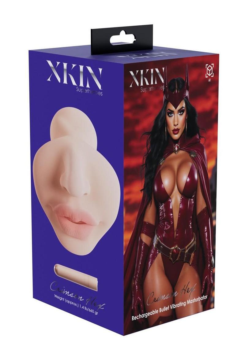 Xkin Crinso Hex Superhero Masturbator with Vibrating Bullet - Female Mouth - Caramel