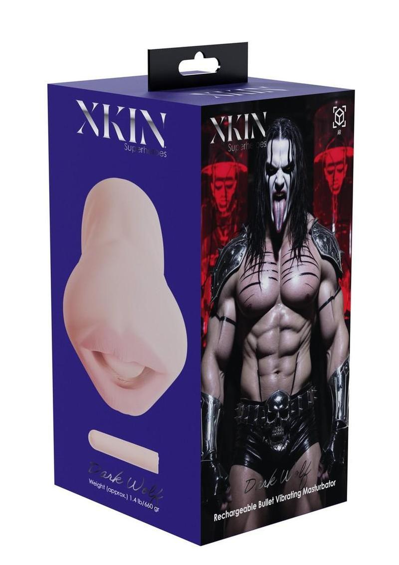 Xkin Dark Wolf Superhero Masturbator with Vibrating Bullet - Male Mouth - Vanilla