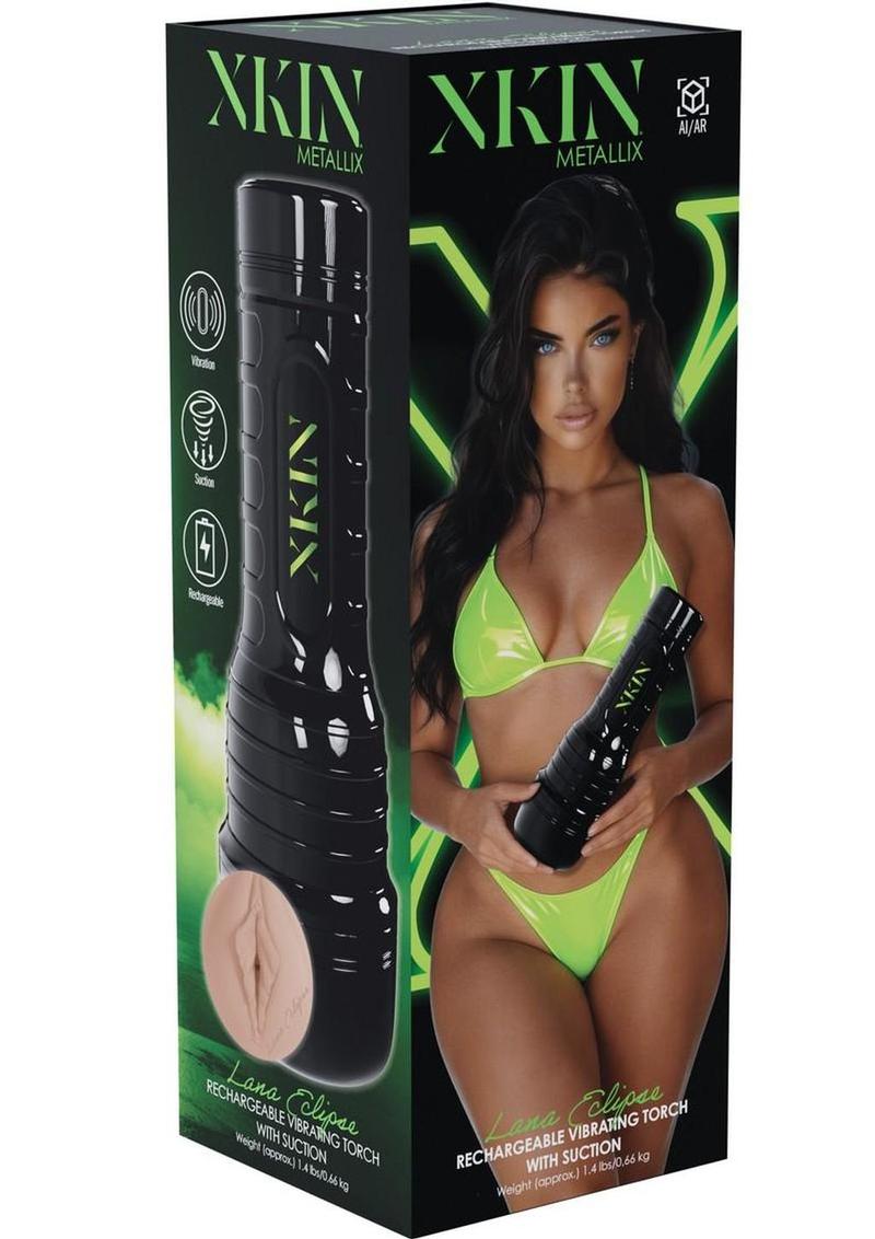 Xkin Lana Eclipse Rechargeable Vibrating Torch Masturbator - Pussy - Black/Caramel